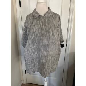 Eileen Fisher XL Gray White Short Sleeve Linen Blend Jacket Blazer